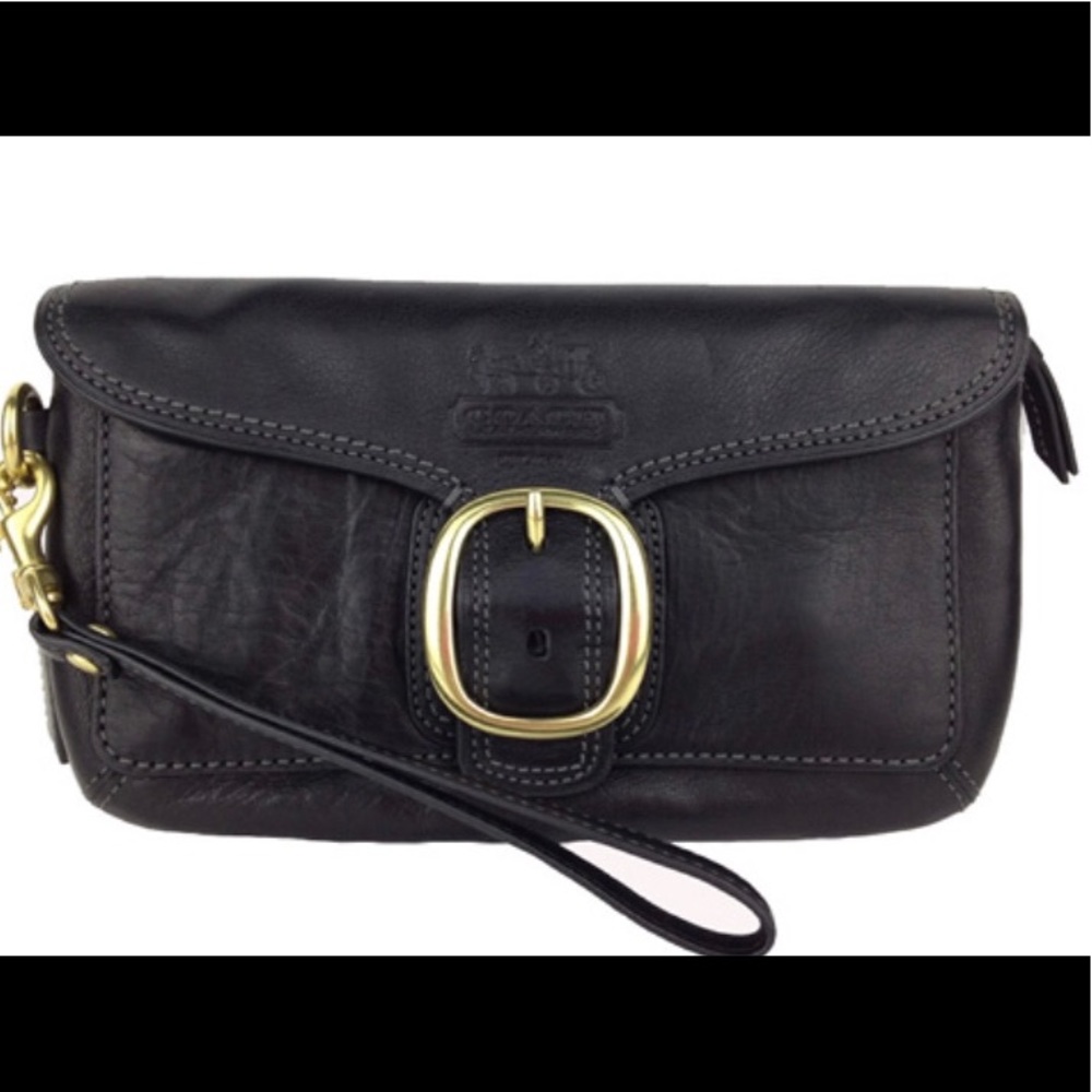 Coach Black Leather Bleecker Tattersall Wristlet